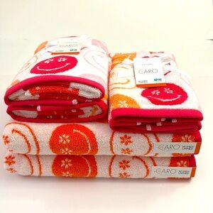 6pc CARO HOME 100% Cotton Smiley Face Bath Towel Set - Coral